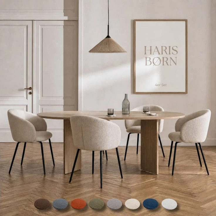 Haris Børn Esszimmerstuhl mit Armlehnen NØR - Hochwertige Polsterstühle für Esszimmer (Set, 4 St), Beige - Premium Esszimmer Stühle & Wohnzimmer Stühle – Bild 1