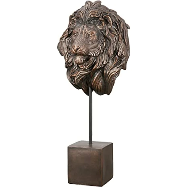 Casablanca Deko Figur Skulptur Löwe Kopf auf Sockel XL - 3D Tierkopf Statue aus Kunstharz - Farbe: Bronze Höhe 51 cm – Bild 4