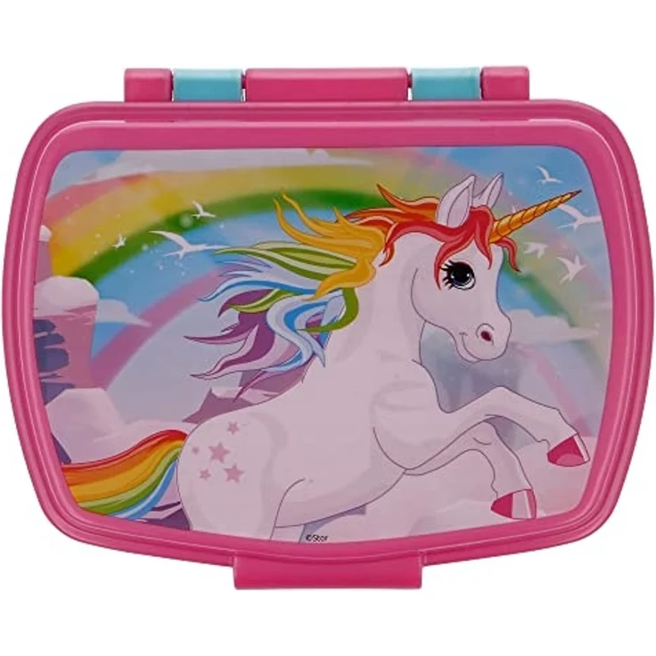 Brotdose Einhorn Lunchbox Frühstücksbox 17x13cm Brotbox hellblau rosa – Bild 2