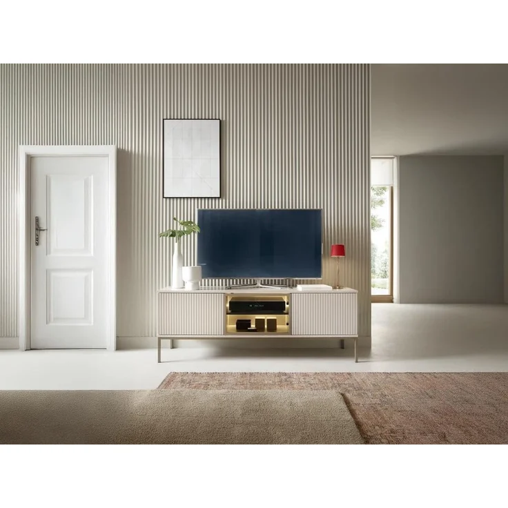 Vente-unique - OVILA TV Möbel Holz, PlatteGlas Beige - B 39 cm x H 56,2 cm x L 153,4 cm – Bild 3