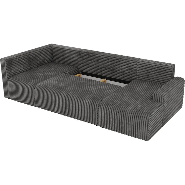 U-förmiges Sofa NESSARO COR U mit Schlaffunktion und Bettkasten, Freistehende Wohnlandschaft, DL-System, Bonellfederkern - Grau Cord - Links Seite – Bild 11