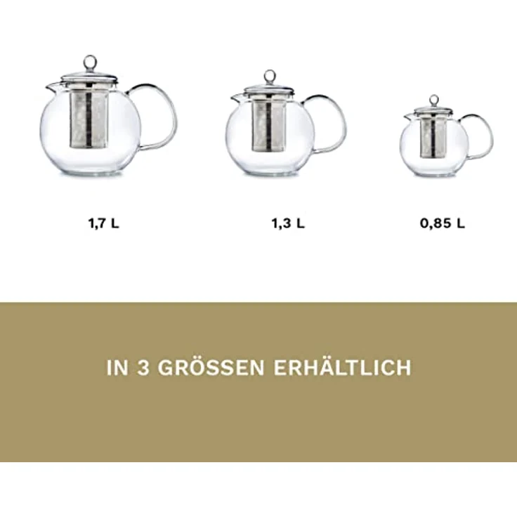 Creano Teekanne Creano Teekanne aus Glas 1,3l, 3-Teilige Glasteekanne mit Integriertem, (1er-Set, 2-St), tropffrei – Bild 9