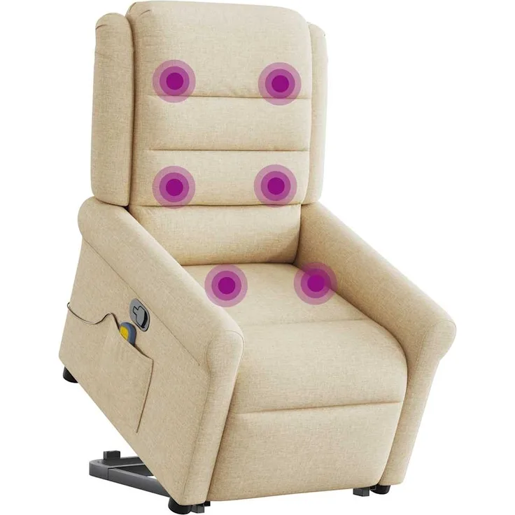 vidaXL Massagesessel mit Aufstehhilfe Creme Stoff 3303332