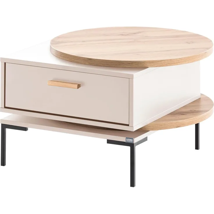 LOOKS BY WOLFGANG JOOP Schildmeyer Couchtisch, Eiche Landhaus/cremebeige, Holzwerkstoff, 65 x 65 x 41.1 cm, 153828