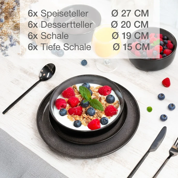 Moritz & Moritz VIDA 24tlg Geschirrset Anthrazit – Bild 3