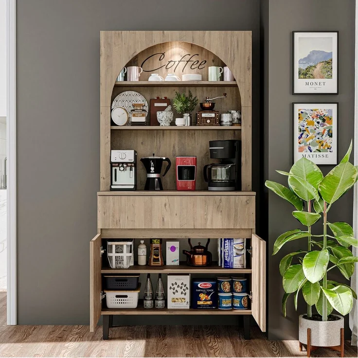 Roomart Küchenregal VENEDIK Küchenschrank 90 cm, Buffet, Schublade in 4 Farben, mit Beleuchtung, offene Nische, Schublade, Einlegeböden in 4 Farben – Bild 2