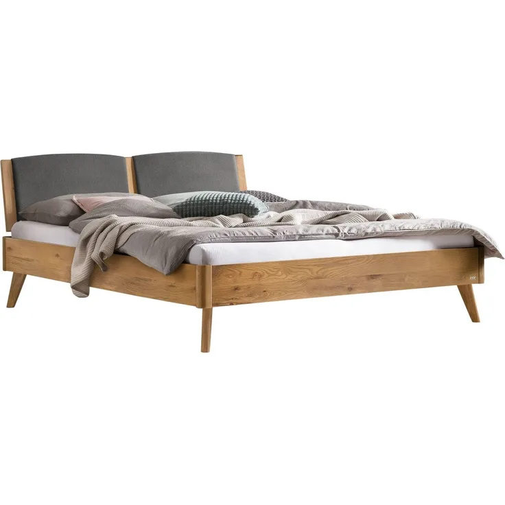 Hasena Massivholzbett Mareto Wildeiche, gepolstertes Kopfteil 200x200 cm, Fußhöhe 20 cm – Lounge