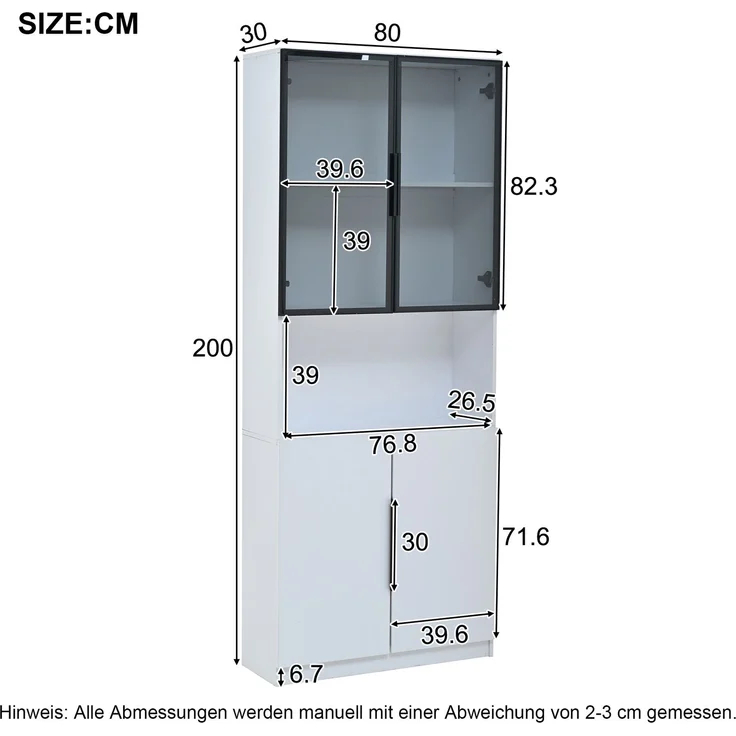 DESVIAE Vitrine mit LED-Beleuchtung, Glastüren und Stauraum 160x200x30 cm aus Spanplatte, Weiß – Bild 10