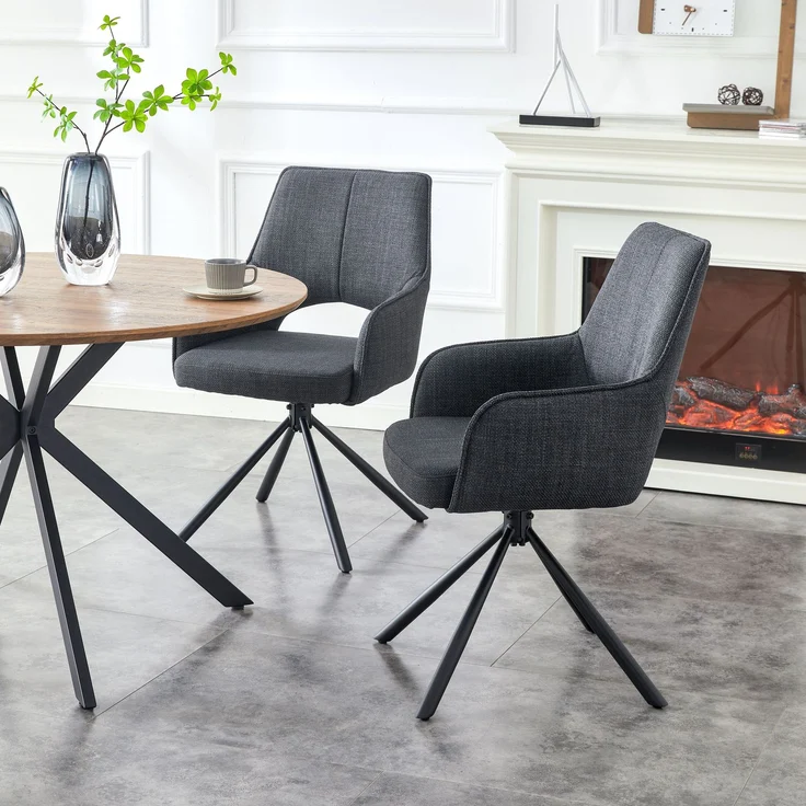 Drehstuhl 2er Set Tokio Stühle in Anthrazit - gemütliches Design - B/H/T: 57x91x64 cm – Bild 2