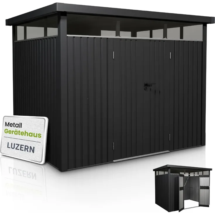 Juskys Gerätehaus Luzern 7,8 m² - Metall Geräteschuppen mit Türen & Fenstern - wetterfest & abschließbar - Fahrradgarage, Gartenhaus - Anthrazit