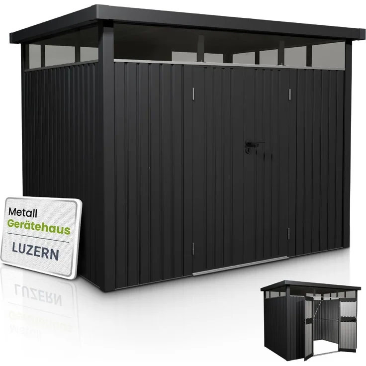 Juskys Gerätehaus Luzern 7,8 m² - Metall Geräteschuppen mit Türen & Fenstern - wetterfest & abschließbar - Fahrradgarage, Gartenhaus - Anthrazit – Bild 1