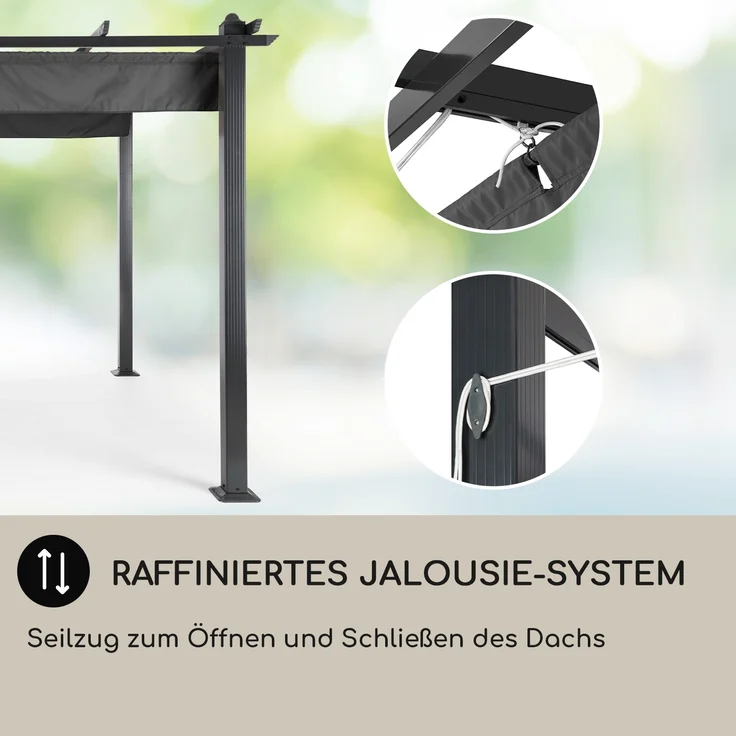Blumfeldt Pavillon 3x4m, Rostfreier Metall-Pavillon mit Einziehbarem Dach, Pavillon Wasserdicht, Stabil & Winterfest, Langlebige Pergola Freistehend, Gartenpavillon mit UV-Schutz & Aluminium-Rahmen – Bild 10