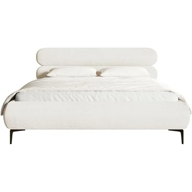 Selsey Polsterbett 140x200 cm Cord Creme – Bett mit Stauraum und Bettkasten, gepolstertes Bett mit Lattenrost und Metallrahmen, Doppelbett Schlafzimmer mit schwarzen Füßen und Gasdruckfedern – Bild 5