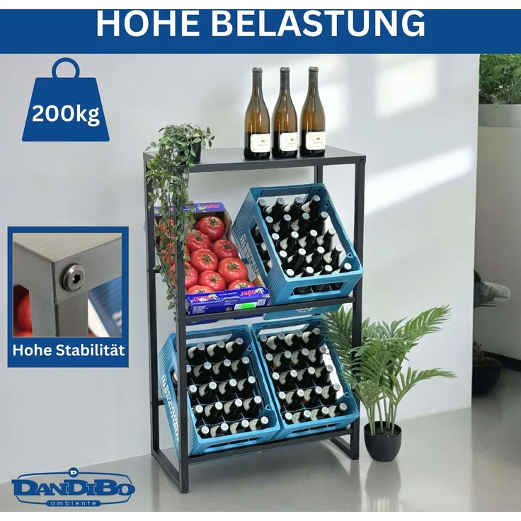 DanDiBo Getränkekistenregal 4 Kisten mit Ablage Schmal Metall Stehend 96547 Getränkekistenhalter 112 cm Getränkekistenständer Flaschenkistenregal – Bild 4