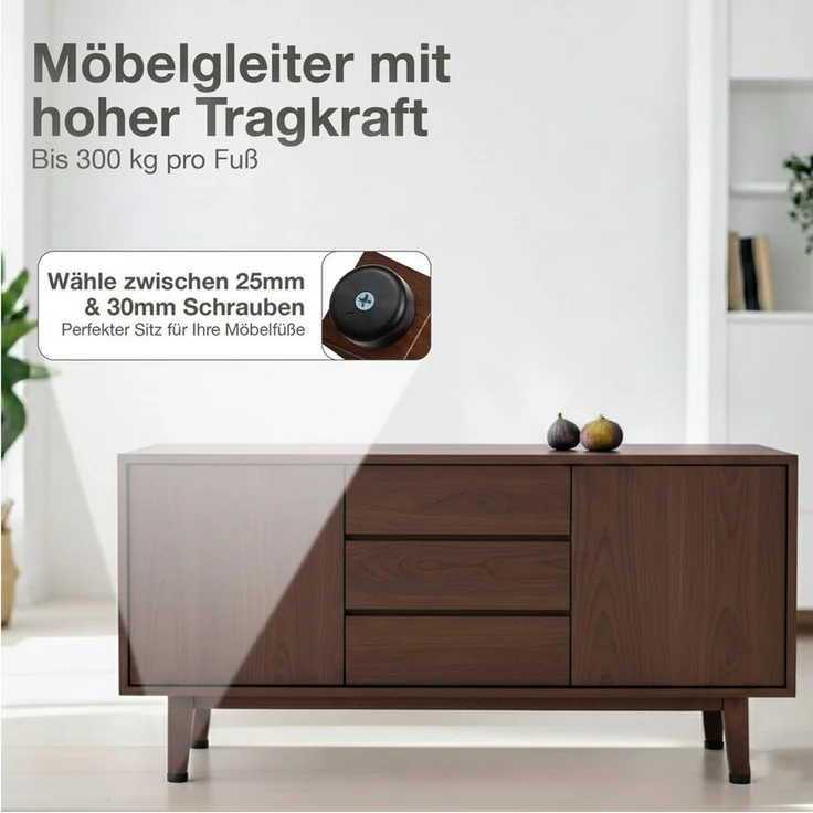 K-Möbel Möbelfüße Kunststoff 12 Stück 40x20mm inkl 25mm & 30mm Schrauben - Made in Germany - Füße für Möbel bis 300kg belastbar - Schrankfüße Schwarz - Möbelbeine für Schrank, Sofa, Tisch etc – Bild 4