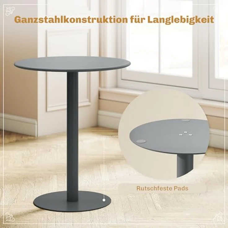 HOMCOM Esstisch moderner Tisch (Rund Küchentisch, 1-St, Esszimmertisch für 2 Personen), für Küche, Esszimmer Wohnzimmer Grau – Bild 5