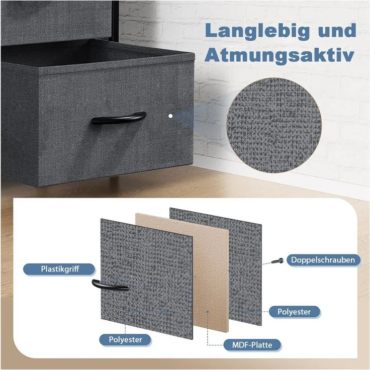 DUMOS Stauraumschrank Kommode mit Stoffschubladen, Stoffkommode für Schlafzimmer Geeignet Schubladenschränke – Bild 3