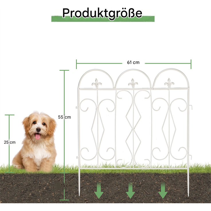 UNHO Gartenzäune Beetzaun Metall Rankgitter Dekozaun Betteinfassung Beetbegrenzung 5 Stück Teichzaun Gartenzaun Steckzaun Metall Zaun Zaunelement Gehege Zaungitter Weiß 61x70 cm – Bild 2