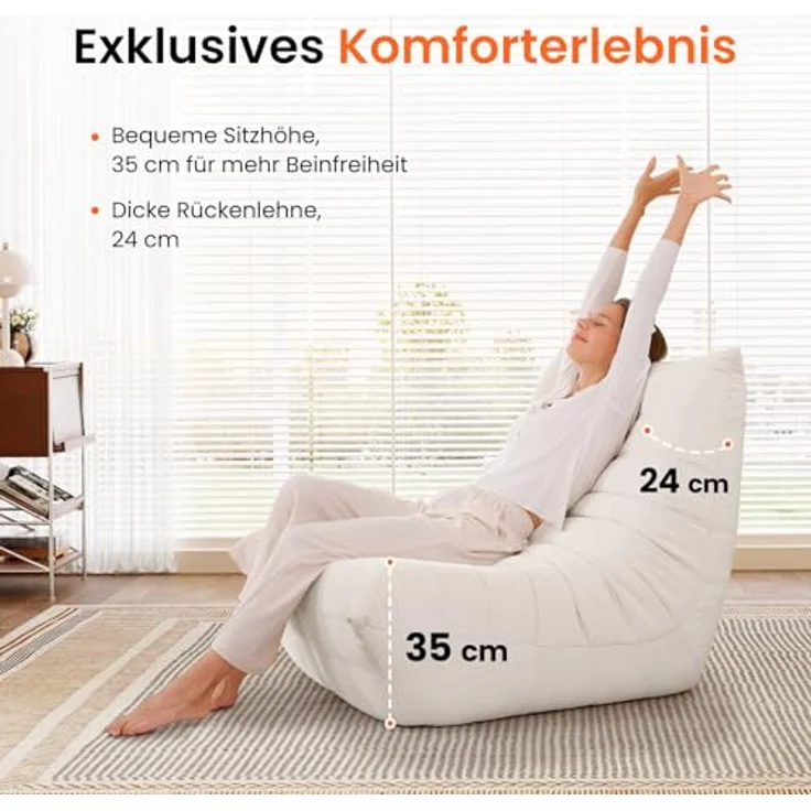 Vesgantti Togo Sofa für kleine Räume, Bodensofa aus Memory-Schaum, Loungesofa aus Wildlederimitat, kleines Wohnzimmer Sofa für Schlafzimmer & Wohnzimmer, Weiß – Bild 7