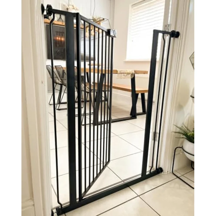 Bettacare Sicherheitsgitter für Kinder und Hunde, Schmal, 68.5cm - 75cm, Mattschwarz, Extra hohes Babygitter von 104cm Höhe, Schmales Druckmontage-Sicherheitsgitter für Treppen – Bild 9