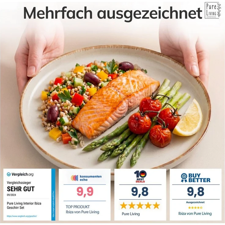 PURE LIVING INTERIOR DESIGN Geschirr-Set Rustic aus Steingut, 16-tlg, für 4 Personen, Beige, 4 Personen, Steingut, Mediterrane Handwerksoptik, Reaktive Glasur – jedes Stück einzigartig… – Bild 3