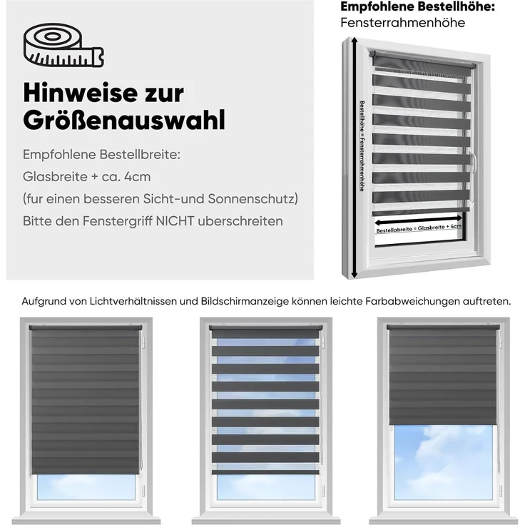 Sekey Doppelrollo Klemmfix ohne Bohren für Fenster, Doppelrollo 95 cm breit, Duo Rollo Jalousie Sonnenschutz, 95x210 cm, Dunkelgrau – Bild 4