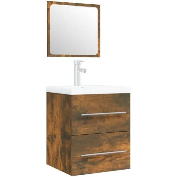 vidaXL Waschbeckenschrank mit Einbaubecken Räuchereiche Holzwerkstoff 3114168