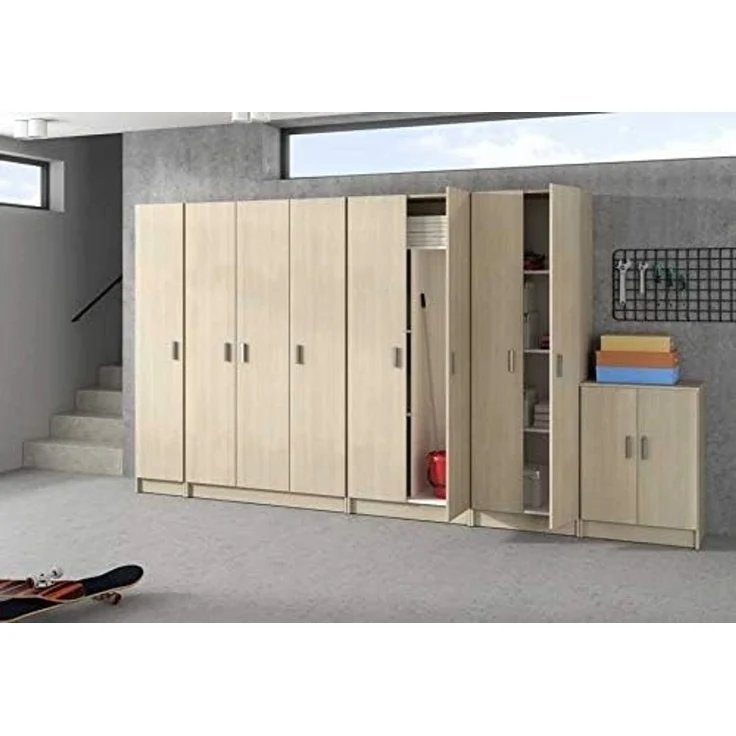 Mehrzweck-Kleiderschrank mit zwei Flügeltüren und drei verstellbaren Einlegeböden, Eichenfarbe, 59x37 x H180 cm – Bild 2