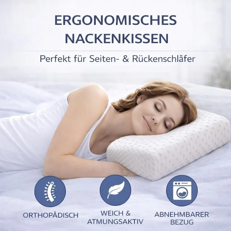YaLiva Decor Kopfkissen ergonomisches Nackenkissen mit Memory Foam, extra weich, orthopädisch für Seiten- & Rückenschläfer, weiß, 50 x 30 x 10 cm – Bild 5