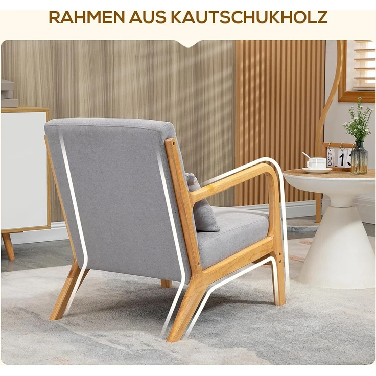 HOMCOM Relaxsessel mit Armlehne, Lendenkissen (Polstersessel, 1-St, Loungesessel), für Schlafzimmer, Wohnzimmer, Grau – Bild 5