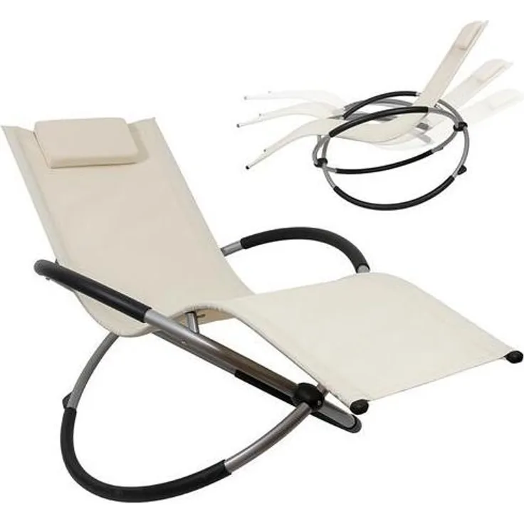 MELKO Schaukelliege faltbar Gartenliege Sonnenliege Liegestuhl Relaxliege Liege Strandliege Schaukelstuhl Balkonliege Terrassenliege - Beige - Melko