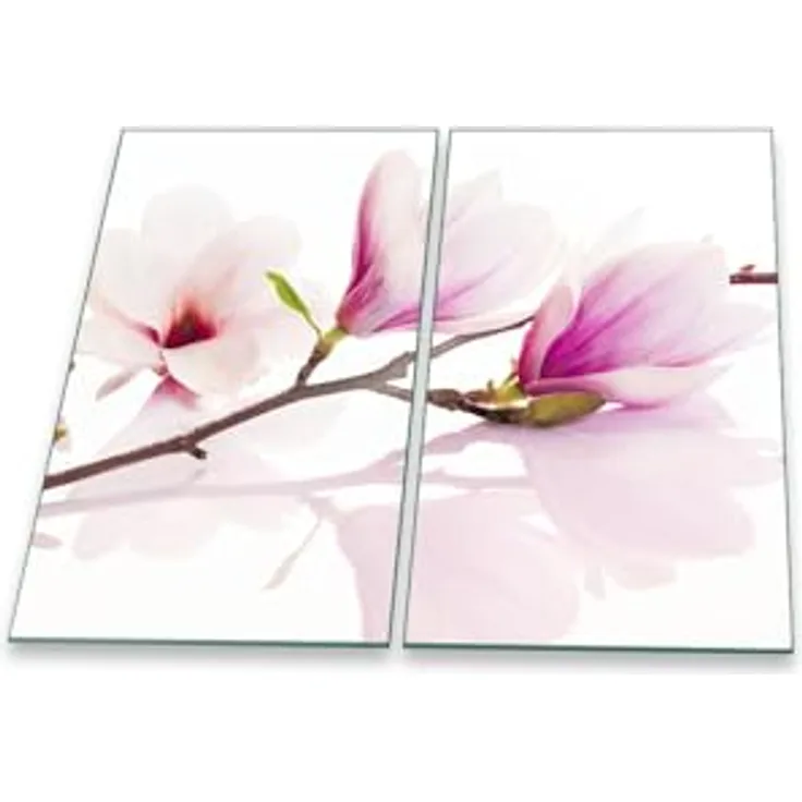 Herdabdeckplatte Abdeckung Ceranfeld Abdeckplatte Schneidebrett 2-Teilig 60x52 Magnolie Rosa Spritzschutz Glasplatte Ceranfeldabdeckung Schutz Herdschutz Sicherheitsglas Glasschneidebrett 2x30x52