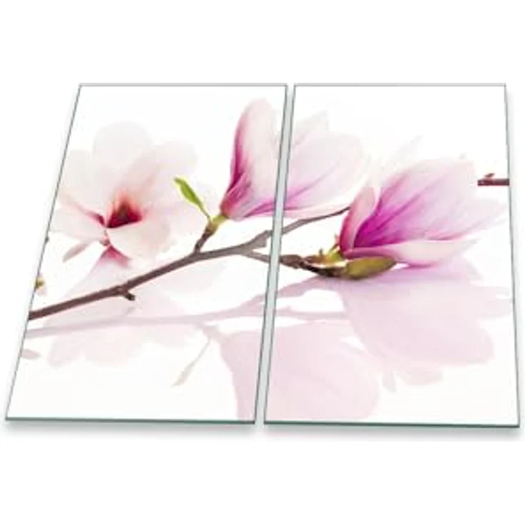 Herdabdeckplatte Abdeckung Ceranfeld Abdeckplatte Schneidebrett 2-Teilig 60x52 Magnolie Rosa Spritzschutz Glasplatte Ceranfeldabdeckung Schutz Herdschutz Sicherheitsglas Glasschneidebrett 2x30x52 – Bild 1