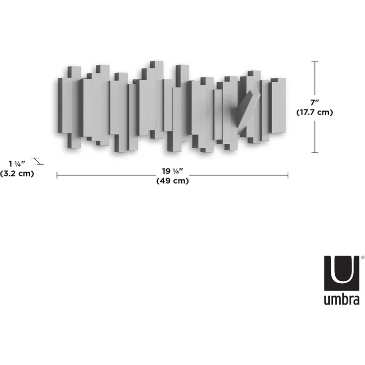 Umbra Stäbchen Garderobenhaken – Moderne und Platzsparende Garderobenleiste Grau & Buddy Haken – Dekorative Wandhaken Garderobe für Jacken, Schals, Taschen, Rucksäcke, Handtücher und Mehr, 3er-Set – Bild 3
