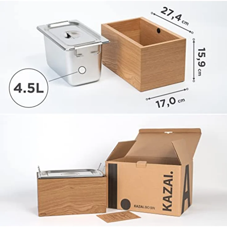 KAZAI. Biomülleimer Echtholz-Veneer, Design Bio-Mülleimer Spülmaschinenfest und aus Echtholz-Veneer – Bild 7