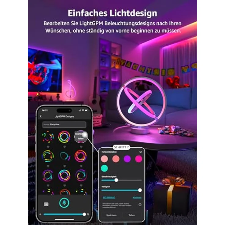 Lepro AI Smart Tischlampe TB1, KI-Lichtdesign-Assistent mit Musik Sync, APP Sprachsteuerung, RGB+IC-Technologie, dimmbar, kompatibel mit Alexa/Google, ohne Fernbedienung – Bild 5