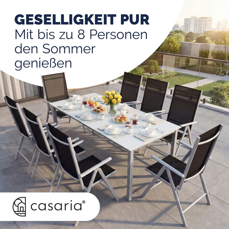 CASARIA® Aluminium Sitzgruppe Bern 8+1 Verstellbare Hochlehner Silber – Bild 6