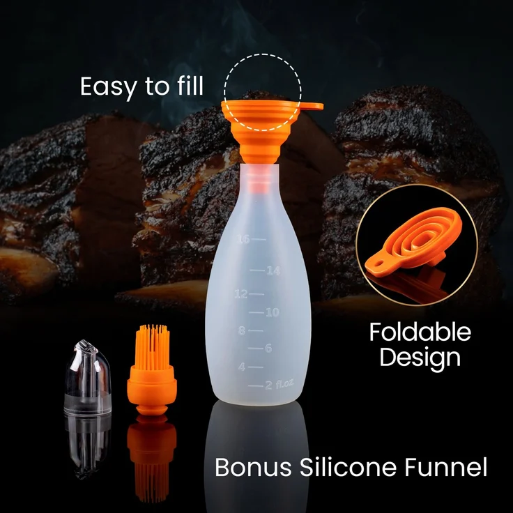 Backpinsel aus Silikon mit Saucenspender & orangefarbenem Deckel, Grill-Zubehör – Bild 4
