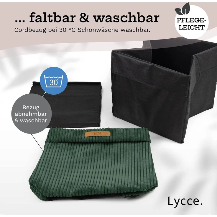 Lycce faltbare Aufbewahrungsbox - Cord, passend für Kallax Regal, abnehmbarer Bezug, robust, formstabil Grün 31x33x33cm – Bild 9