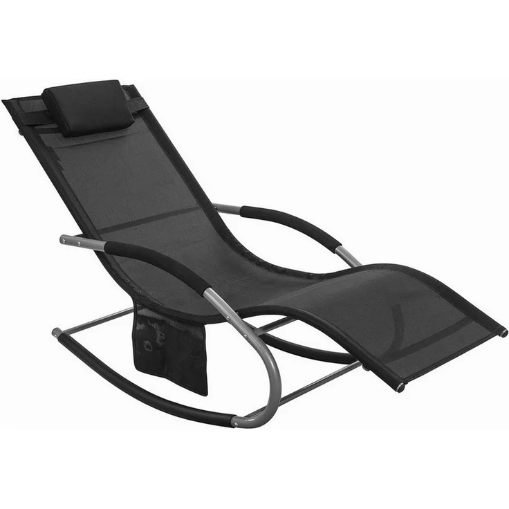 SoBuy Swingliege Gartenliege mit Tasche und Kopfkissen atmungsaktiv und luftig Bäderliege Schaukelliege Sonnenliege Liegestuhl für Gärten, Höfe, Strände, Balkone Schwarz 150 kg Belastung OGS28-SCH