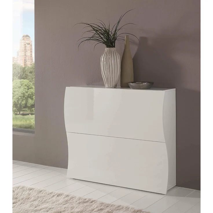 Dmora - Schuhregal Andrea, Mehrzweckschrank mit 2 Falttüren, Schuhregal für den Eingangsbereich, 100 % Made in Italy, 101 x 27 x 82 cm, glänzend weiß,