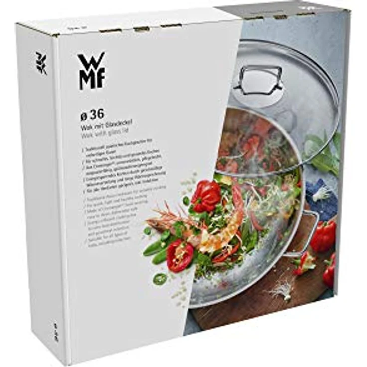 WMF Macao Wok Induktion 2-teilig, Wokpfanne 36 cm mit Glasdeckel, Wok für Induktion, Cromargan Edelstahl poliert, unbeschichtet – Bild 9