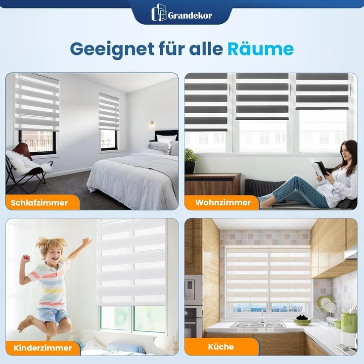 Grandekor Doppelrollo Klemmfix ohne Bohren Weiß 50x100 cm(Stoffbreite 46cm) Fenster Rollos für innen Klemmrollos Duo Rollos für Fenster ohne Bohren mit Bohren Privatschutz UV-Schutz Zebrarollo – Bild 3