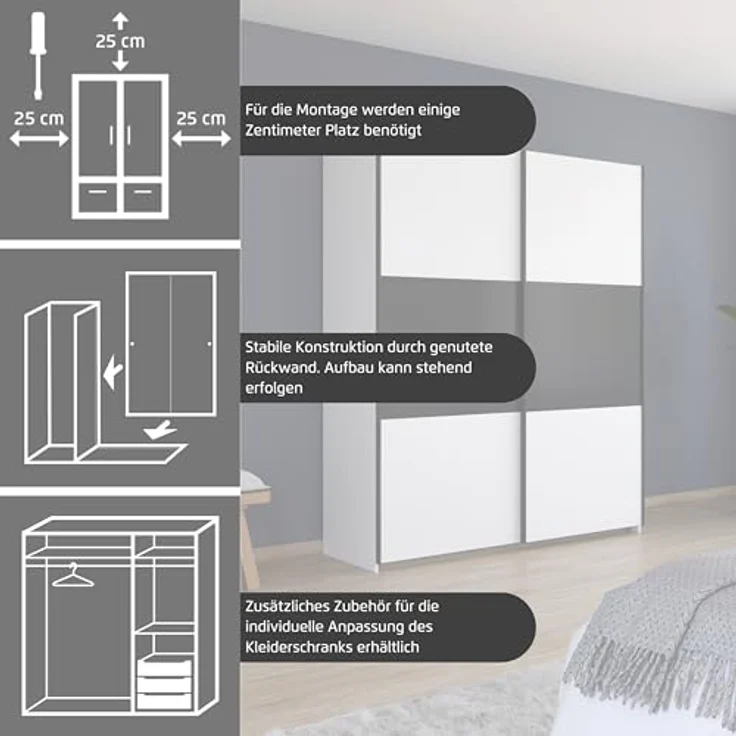 rauch Schwebetürenschrank Kleiderschrank Schrank Garderobe Garderobenschrank Wäscheschrank NEO (in 3 verschiedenen Ausstattungen BASIC/CLASSIC/PREMIUM) mit großzügigem Stauraum und vielfältigen Farbkombinationen – Bild 6