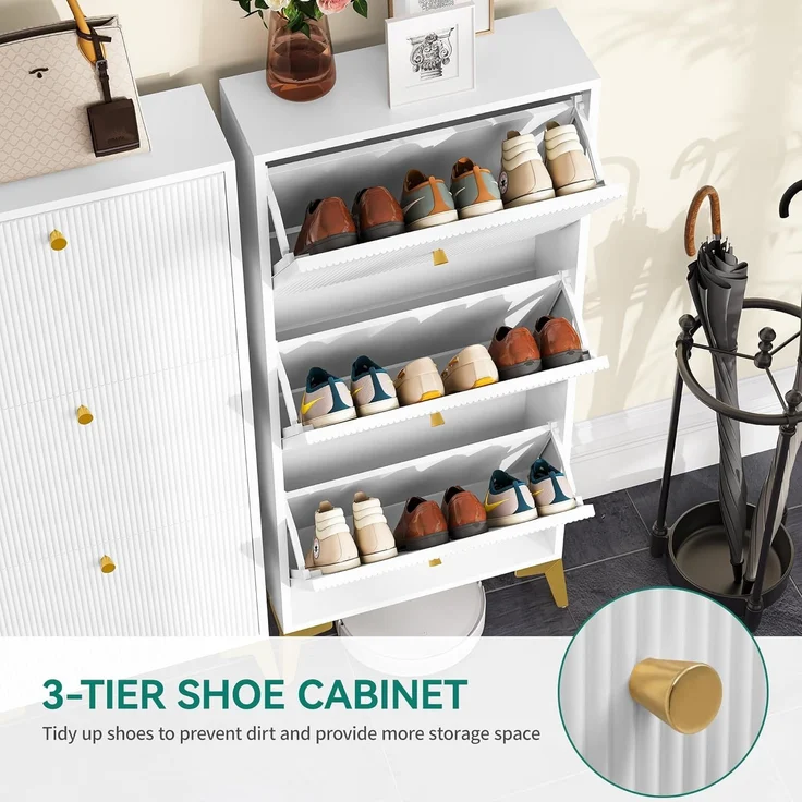 YITAHOME Schuhschrank Hoch mit 3 Schubladen, Schuhschrank Weiss,Schuhkipper Schmal mit Metallbeinen, Schuhkommode Schuhregal für Flur Eingangsbereich Wohnzimmer, Schlafzimmer, 20 x 50 x 118.5 cm – Bild 6