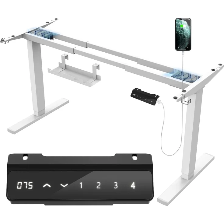 JUMMICO Dual-Motor Tischgestell Höhenverstellbar mit USB-Buchse und Kabelwanne, Elektrisch Höhenverstellbarer Schreibtisch Gestell mit Sitz-Steh-Erinnerungs und Rollen（Weiß） – Bild 1