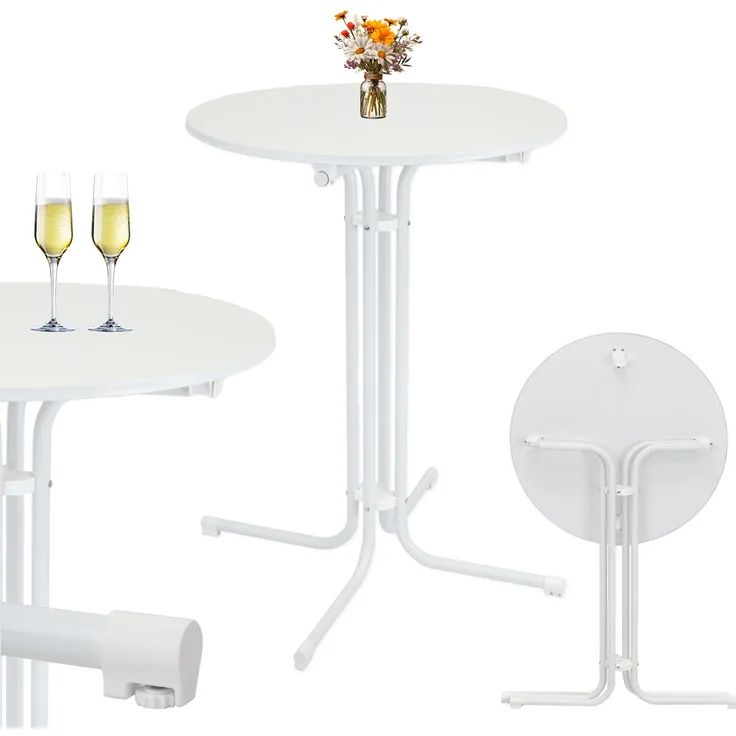 Stehtisch klappbar Ø 80 cm Höhe 110 cm Stahl MDF-Holz Gastrotisch Partytisch Bistrotisch in Weiß