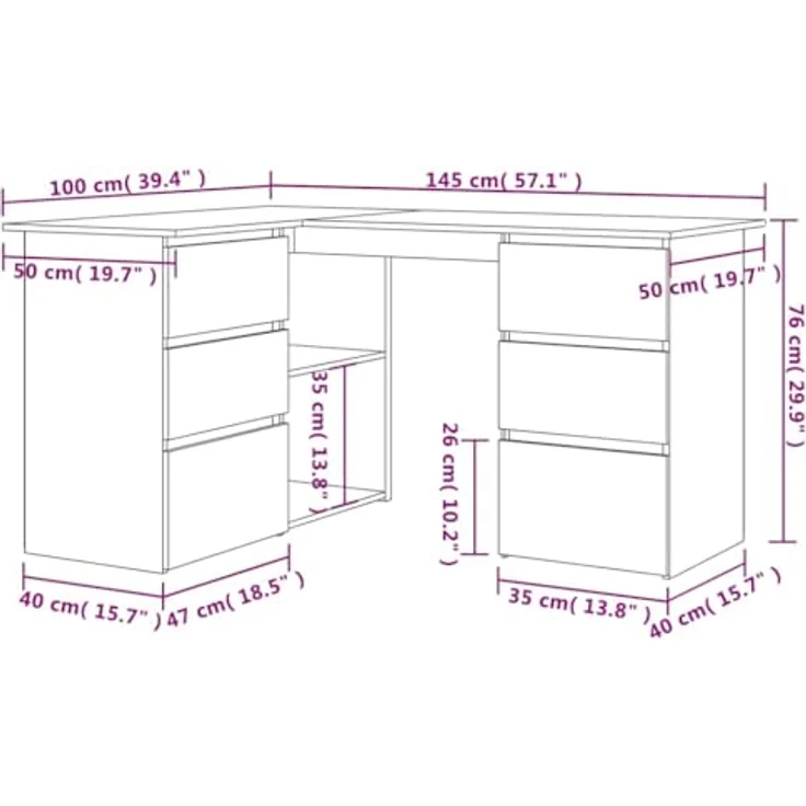vidaXL Eckschreibtisch Altholz-Optik 145x100x76 cm Holzwerkstoff 855962 – Bild 4