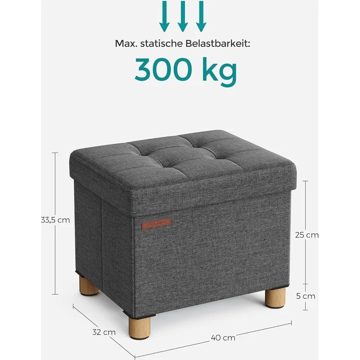 Songmics Sitzbank mit Stauraum, Schuhbank, klappbare Sitztruhe, Aufbewahrungsbox, Fußbank, 32 x 40 x 33,5 cm, für Wohnzimmer, Schlafzimmer, dunkelgrau LSF012G11 – Bild 3