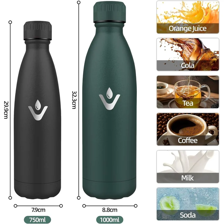 HoneyHolly Trinkflasche 1L, BPA-frei, Thermosflasche, 18/8 Edelstahl, Trinkflasche, Doppelwandig Vakuumisoliert, Thermoskanne für Outdoor-Sportarten, Camping, Picknick – Bild 3